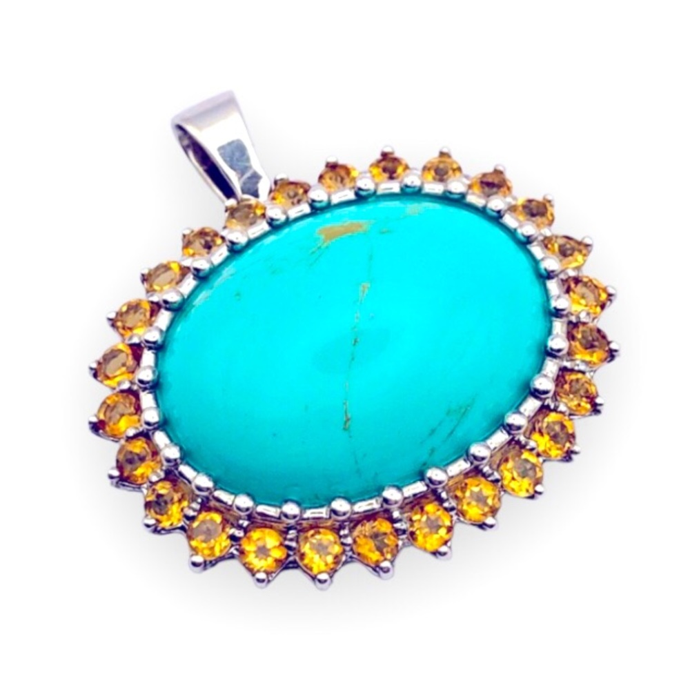 [vintage] Sterling Silver, Turquoise & Citrine Statement Pendant